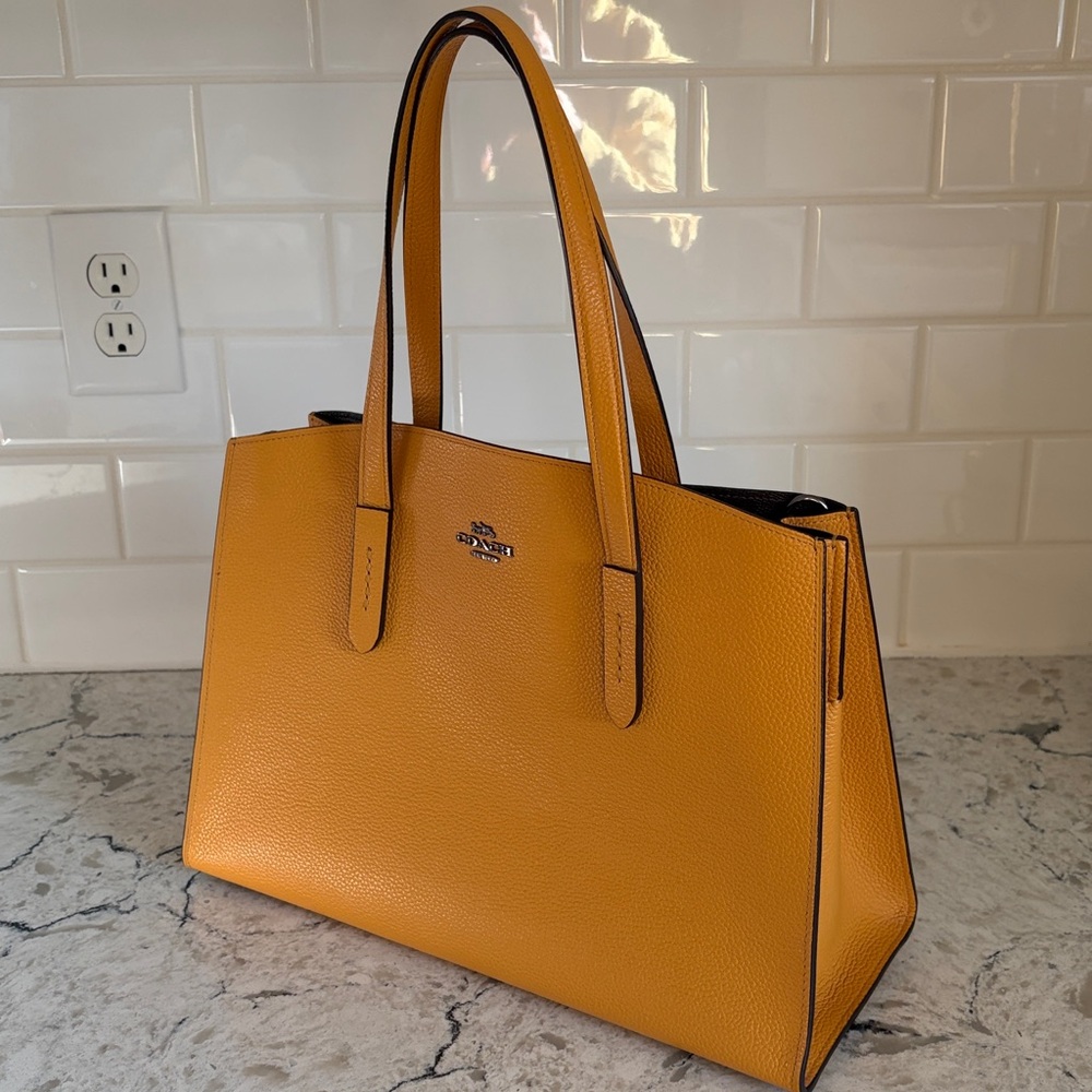 Coach Mustard Yellow Leather Charlie Carryall Bag - Picture 12 of 13